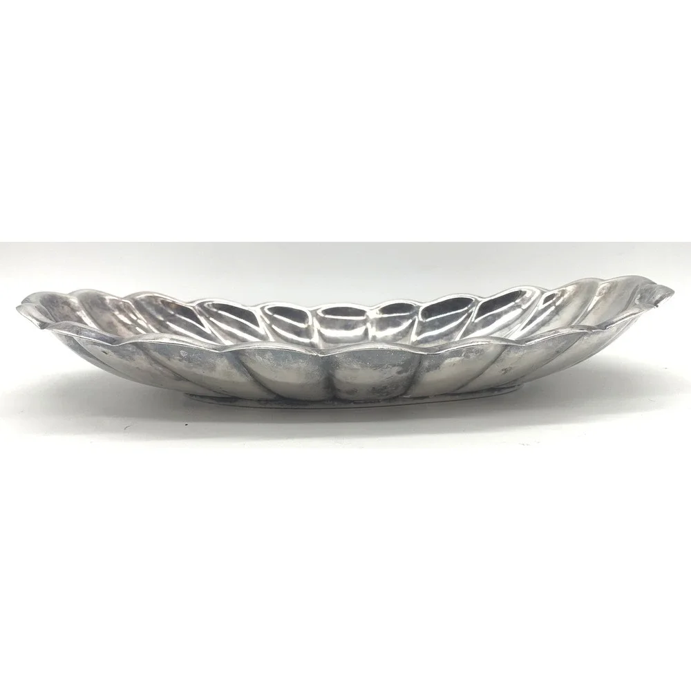 Reed & Barton Holiday 111 Silverplate Bread Tray Scalloped Oval Vintage Dish